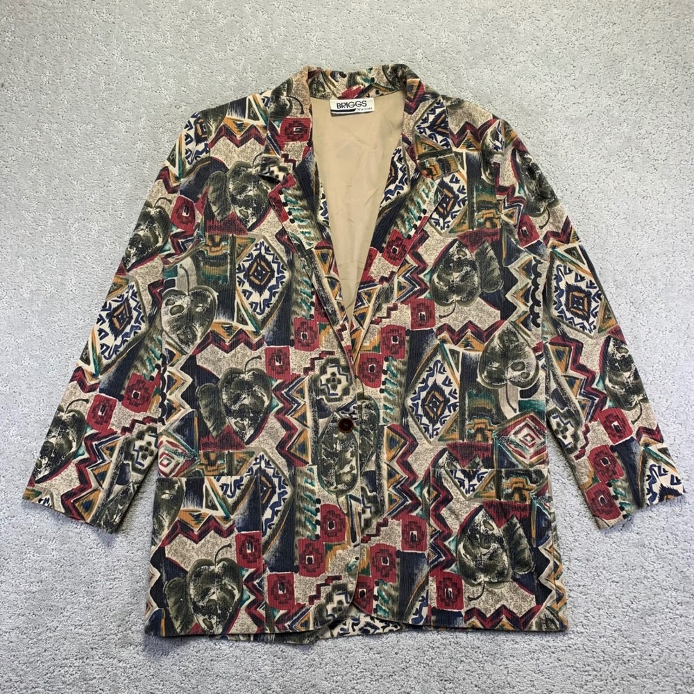 Vintage Briggs New York Womens Blazer Size 12 Multicolor Abstract Print Art Coat